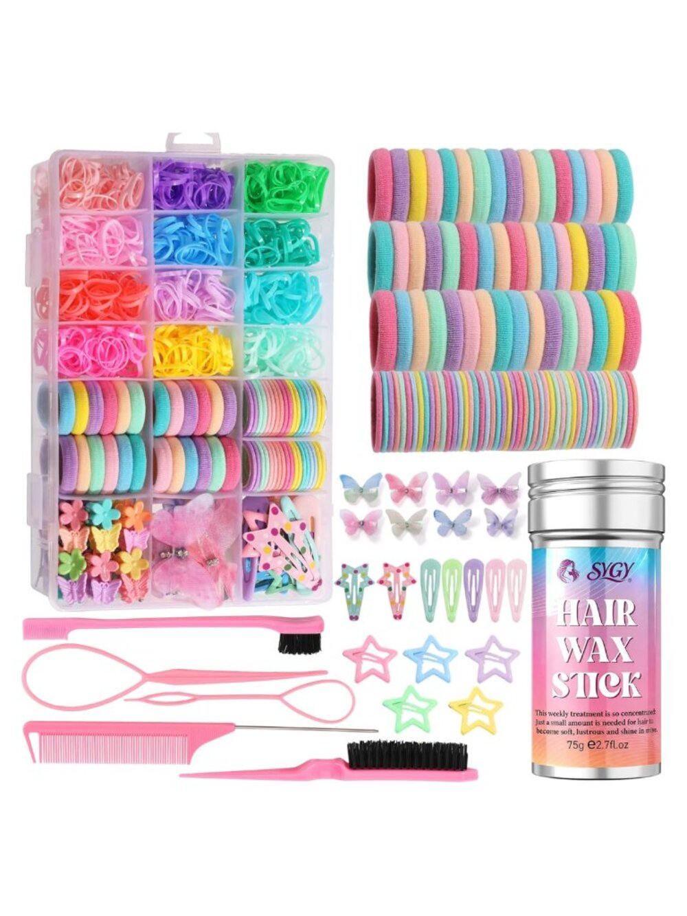 Girls Hair Accessories Set Elastic Hair Ties Clips Combs Wax Stick